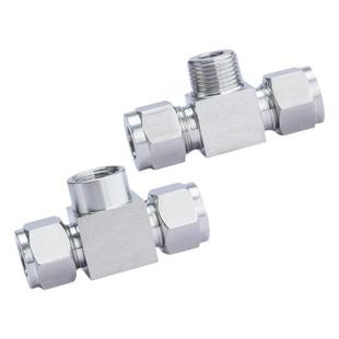 304不锈钢内/外丝螺纹双卡套式三通接头压力表T型仪表气源铜管M14