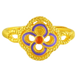 老庙黄金足金鎏彩柿蒂花戒指柿柿如意古法复古华丽宫廷轻奢感官方