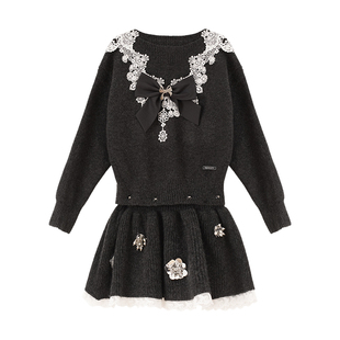 【年货狂欢季】4MILE BY KSMILE 蕾丝拼接可拆卸针织连衣裙套装