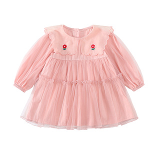 女童连衣裙春季2026新款甜美娃娃领网纱公主裙儿童超仙洋气中长裙