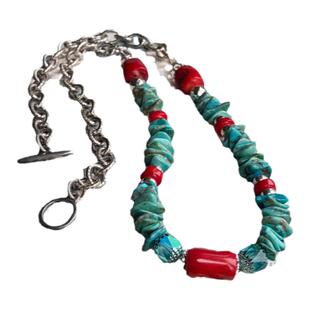 美国代购Necklace㊣ 手作华丽绿松石赤铁矿玻璃珠子纯银串珠手链