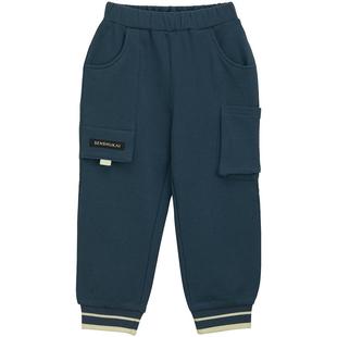 千趣会童装儿童秋冬新款裤子男童撞色罗纹棉质抓绒磨毛工装长裤