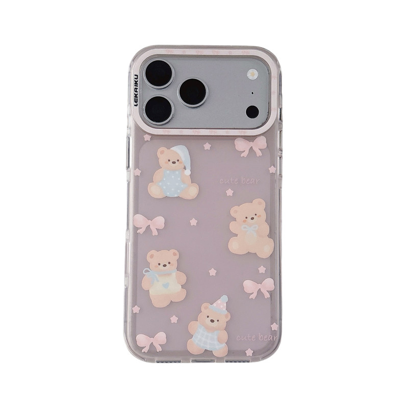 侧颜LEKAIKU蝴蝶结小熊适用iphone苹果17promax可爱16pro卡通女生小众包相机AI金属按键磨砂肤感抗指纹手机壳