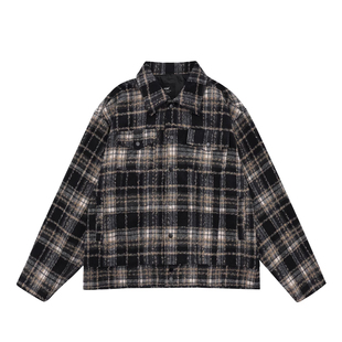 FDR 国潮高街格子毛呢夹克外套男女春春季美式情侣宽松上衣棒球服