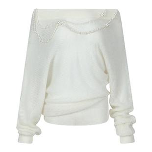 【董璇魏笑同款】Marc Moore25秋季新款珍珠链条一字肩羊驼毛衣