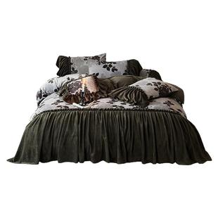 法式中古风花卉牛奶绒加厚四件套印花被套珊瑚绒床裙保暖冬季床品