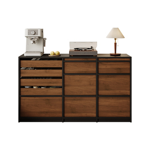 中古风骨骼线餐边柜家用小户型实木客餐厅边柜复古茶水柜矮柜定制