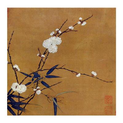 南宋马麟梅竹图中式装饰画芯自粘