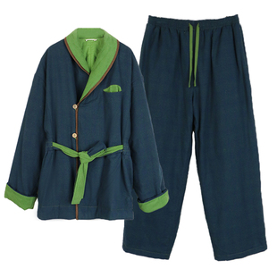 朵朵可可冬季新款保暖加厚夹棉格子撞色男长袖家居服睡衣套装