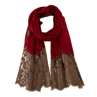 嫵WOO【名媛简约蕾丝披肩】羊绒长款四季搭围巾纯色送礼女空调巾