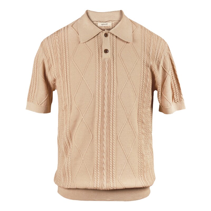 UGENTLE男装品牌 「海岛滩涂」亚麻 复古绞花 绅士针织短袖polo衫
