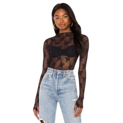 Free People 蕾丝薄纱打底衫黑色性感长袖上衣REVOLVE