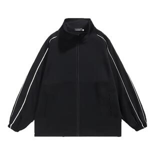 春秋季新款薄款工作外套反光立领上衣百搭宽松冲锋衣休闲夹克男士