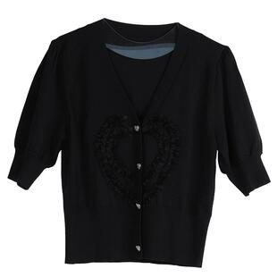 NEELLY纳俪商场同款v领针织衫黑色泡泡袖今年流行漂亮显瘦上衣女