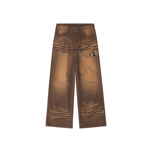 FORNINES水洗做旧灯芯绒直筒休闲裤子男潮牌春秋潮牌复古阔腿长裤