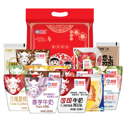 海河牛奶11袋11种口味可可巧克力儿童学生早餐奶风味奶