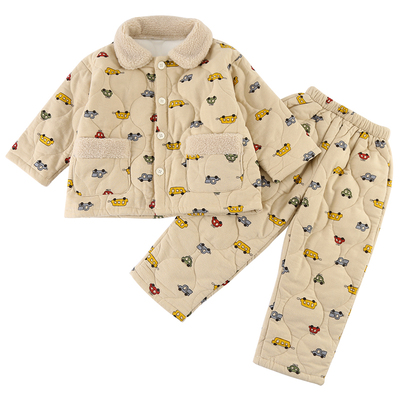 男女童加绒加厚三层夹棉睡衣