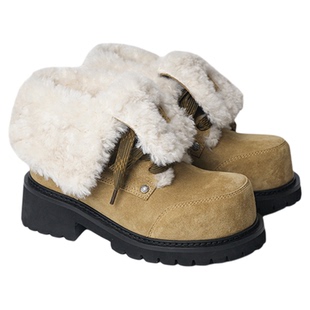 LABERTHREE新品冬日都市反鞋舌两穿大头雪地靴时尚保暖增高短靴女