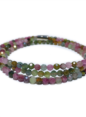 天然全彩碧玺手链切面三圈