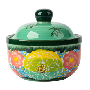 波兰陶瓷小炖盅家用带盖汤盅隔水汤罐蒸鸡蛋羹碗一人份瓦罐蒸盅