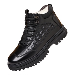 老爷车冬季新款棉鞋男士真皮防滑高帮保暖商务皮鞋加绒加厚雪地靴