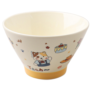 舍里可爱陶瓷斗笠碗家用高颜值甜品碗儿童卡通米饭碗酸奶碗水果碗