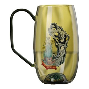 台湾正品禾器手绘系列新品墨羽绿茶杯家用办公高温耐热玻璃制水杯