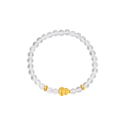 明牌珠宝月光福禄硬金手串 黄金晶韵系列白水晶葫芦手链AFK0480