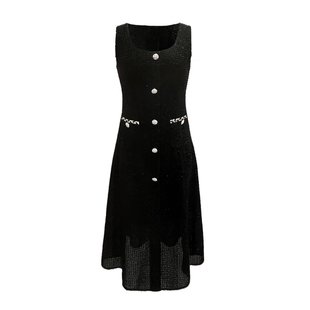 【吉娜同款】朗姿集团LIME莱茵小香风连衣裙25夏收腰显瘦小黑裙