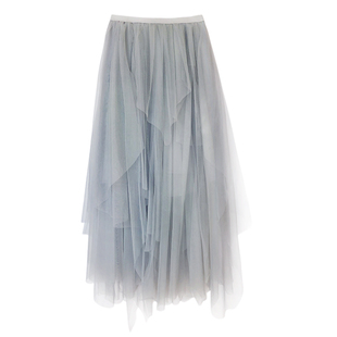 纱裙女半身裙2024春夏新款高腰网纱不规则仙女裙百搭中长款蓬蓬裙