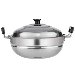 不锈钢锅蒸锅家用蒸煮炖煮饺子圆底炒锅双耳大号蒸炒两用锅电磁炉