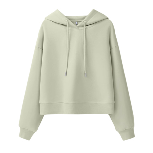 唐狮灰绿色短款卫衣女2026新款小个子连帽慵懒风甜美外套VB