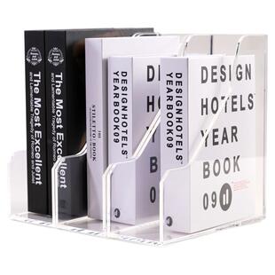 AIMOLLY立式文件框A4亚克力透明桌面办公书桌台面分类大容量收纳架简约书本资料架立式文件盒工位多格置物盒