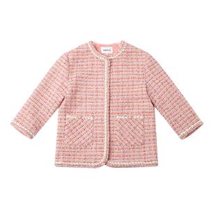 RBIGX瑞比克童装冬季百搭潮流甜美休闲淑女毛呢粉色小香风外套