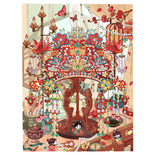 俊贝8.0造景贴纸匠心物语系列大版模拟旧物修复文物拼图贴画大号古风微缩场景3d立体小屋琼华珠玑凤冠玩具