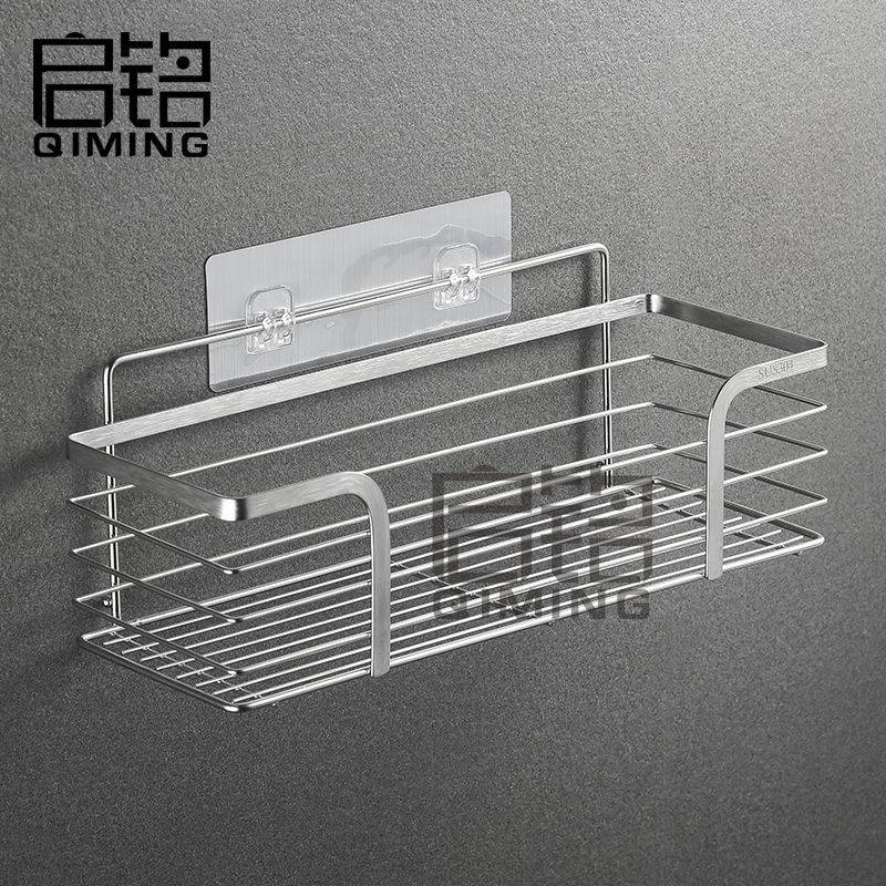 304不锈钢免钉浴室置物架 免打孔壁挂卫生间无痕贴厨房收纳架