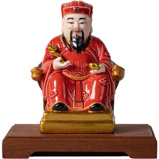 德化陶瓷土地公佛像小摆件实木福德正神像供奉家用财神土地爷送礼