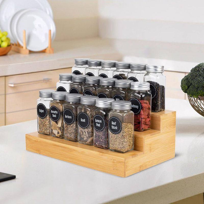 简约厨房台面多层竹制调料香料三层架展示收纳架家用木质阶梯式