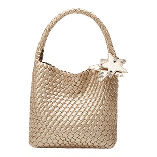 2026春季新款小版香槟色编织托特包小包包通勤手提单肩包女水桶包