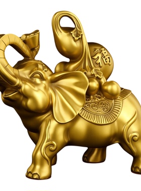 大象摆件一对铜吸水象家居客厅酒柜博古架店铺公司装饰品大号铜象