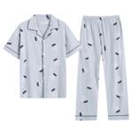 男士睡衣男夏季纯棉短袖长裤家居服男夏天薄款全棉大码两件套装