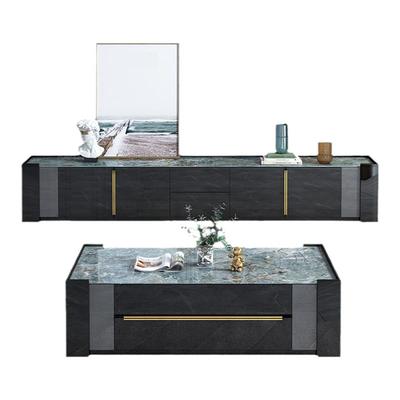 丽蒙保轻奢亮光岩板茶几电视柜