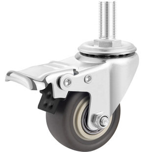 丝杆万向轮脚轮1.5寸2寸2.5寸M8M10M12静音橡胶刹车轮家具轮小号