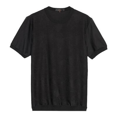 【7%桑蚕丝】DIDIBOY夏季男士黑色百搭弹力舒适针织提花短袖T恤衫