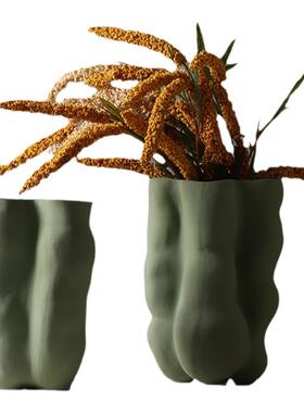 创意三足四足陶瓷花瓶北欧简约小众设计师软装搭配绿色装饰品摆件