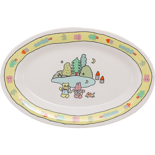 插画郊游餐具套装家用可爱陶瓷马克杯咖啡杯饭碗菜盘子筷子架勺子