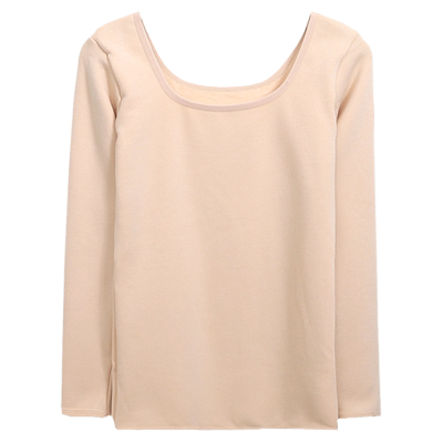 长袖韩版加绒加厚大U领T恤打底衫