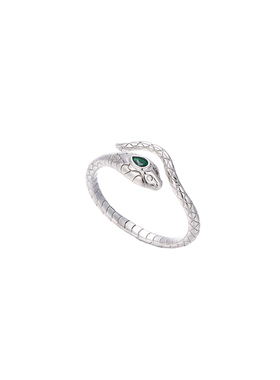 纹砖S925银蛇形绿钻开口戒指
