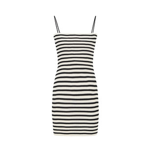 MosesQueen魔西女王条纹针织吊带连衣裙女包臀短裙子外搭开衫上衣