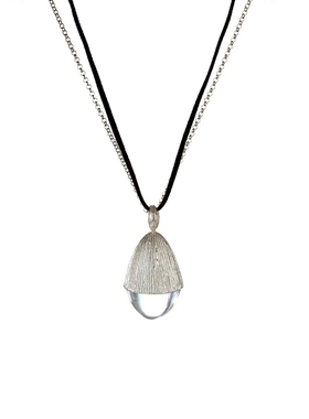 白水晶松果麂皮绒绳长项链女